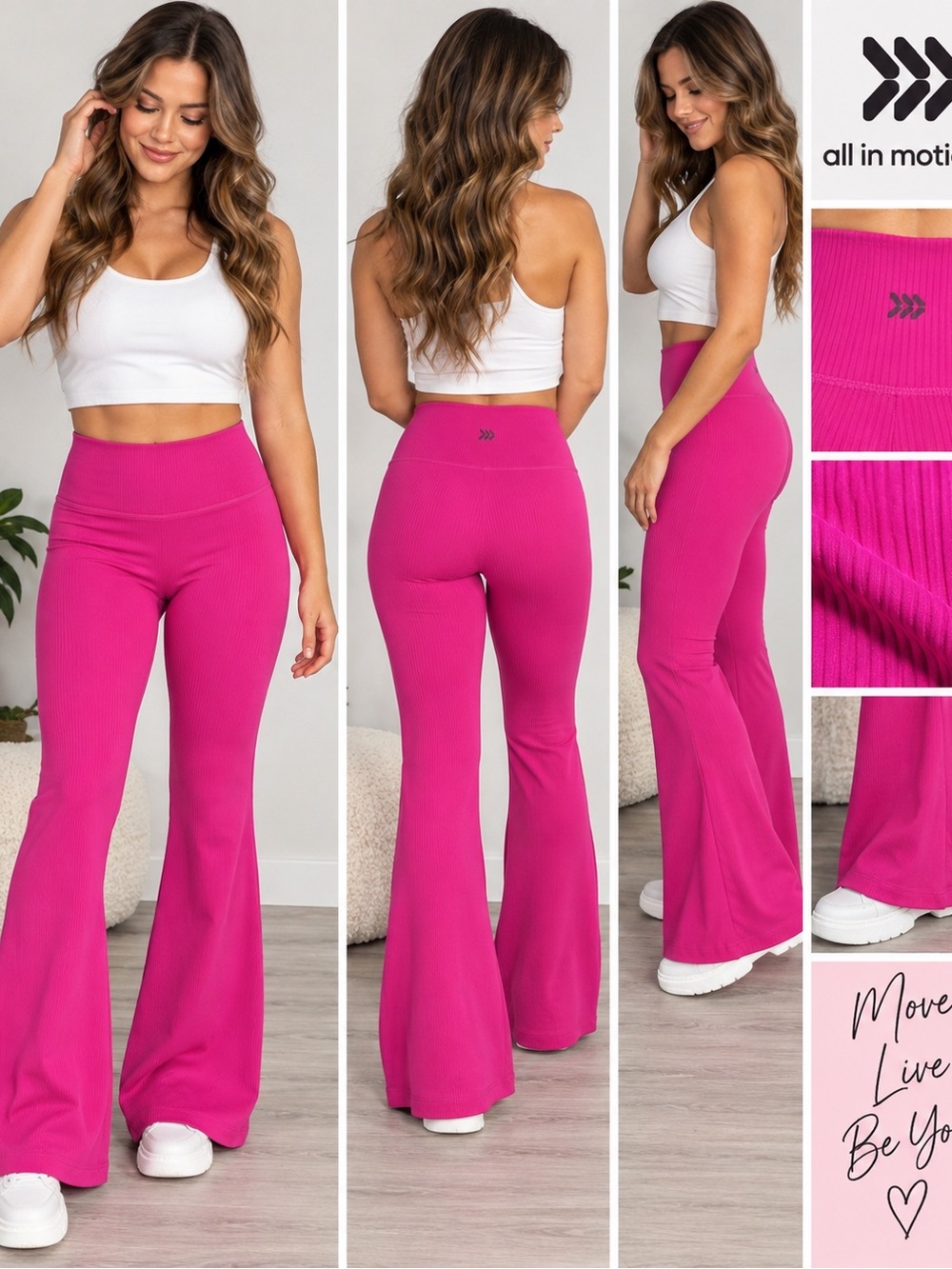 all in motion High-Waist Ribbed Flare Leggings Pants - Pink Small